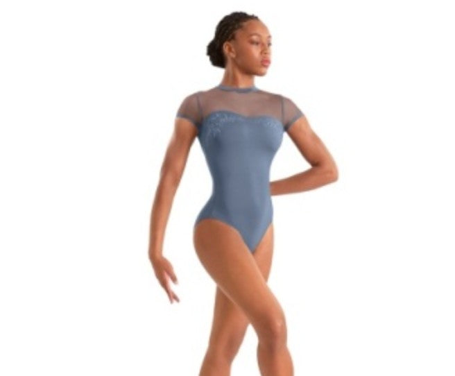 M20011LM Adagio Mock Emb Neck Cap Sleeve Leotard