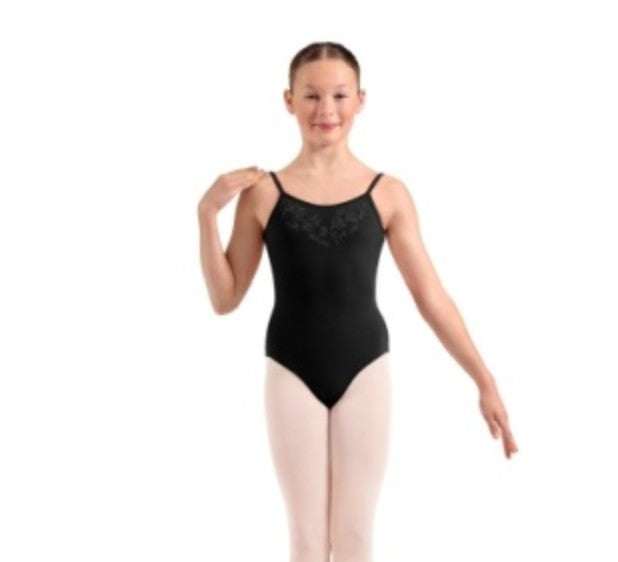 M70009C Adagio Kids Floral EMB Back Strap Cami Leotard