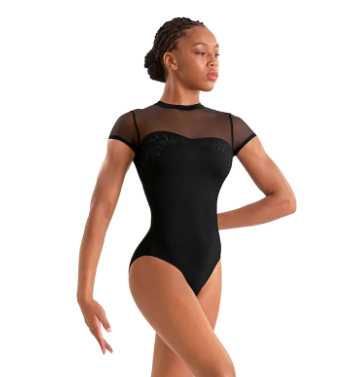 M20011LM Adagio Mock Emb Neck Cap Sleeve Leotard