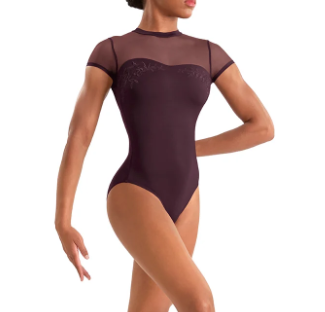 M20011LM Adagio Mock Emb Neck Cap Sleeve Leotard